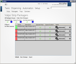 The Esatto packager status screen listing queued strip packages